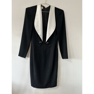 Vintage 80s Morton Myles for The Warrens Tuxedo Cocktail Sheath Dress Size 4